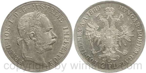 franz josef i., 2 gulden 1889, silber, vz franz josef i., 2 gulden 1889, silber, vz