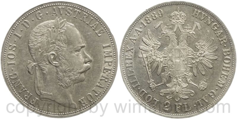 franz josef i., 2 gulden 1889, silber, vz franz josef i., 2 gulden 1889, silber, vz