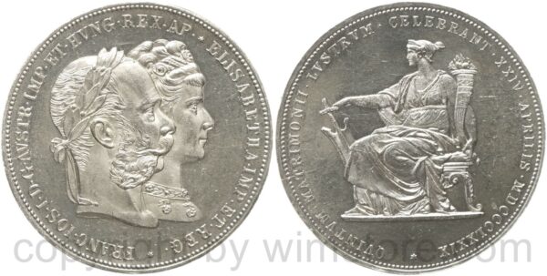 franz josef i., 2 gulden 1879, silberhochzeit von franz josef i. mit elisabeth von bayern (sissi), silber, st