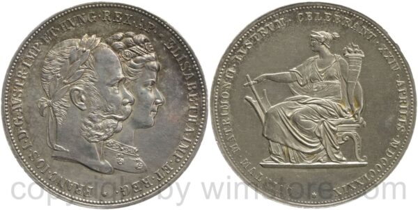 franz josef i., 2 gulden 1879, silberhochzeit von franz josef i. mit elisabeth von bayern (sissi), silber, ss vz