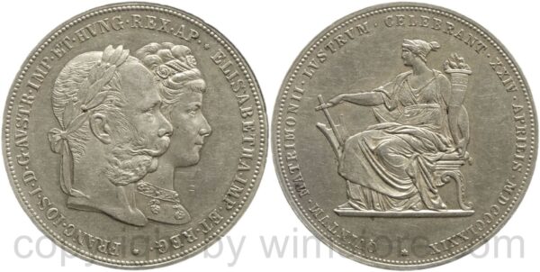 franz josef i., 2 gulden 1879, silberhochzeit von franz josef i. mit elisabeth von bayern (sissi), silber, ss