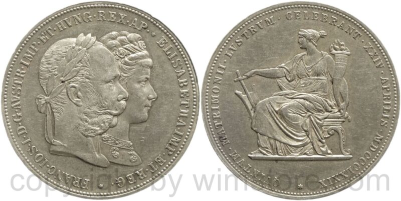 franz josef i., 2 gulden 1879, silberhochzeit von franz josef i. mit elisabeth von bayern (sissi), silber, ss franz josef i., 2 gulden 1879, silberhochzeit von franz josef i. mit elisabeth von bayern (sissi), silber, ss