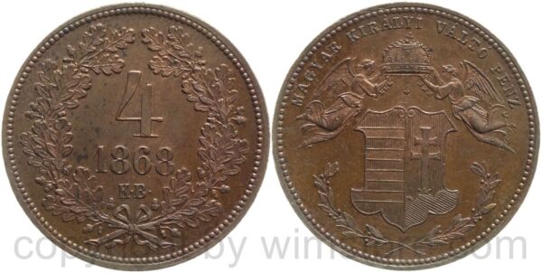 franz josef i., 4 krajczar 1868 kb, (4 kreuzer 1868 kb)kupfer, vz