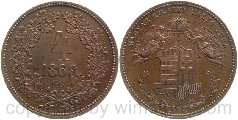 franz josef i., 4 krajczar 1868 kb, (4 kreuzer 1868 kb)kupfer, vz