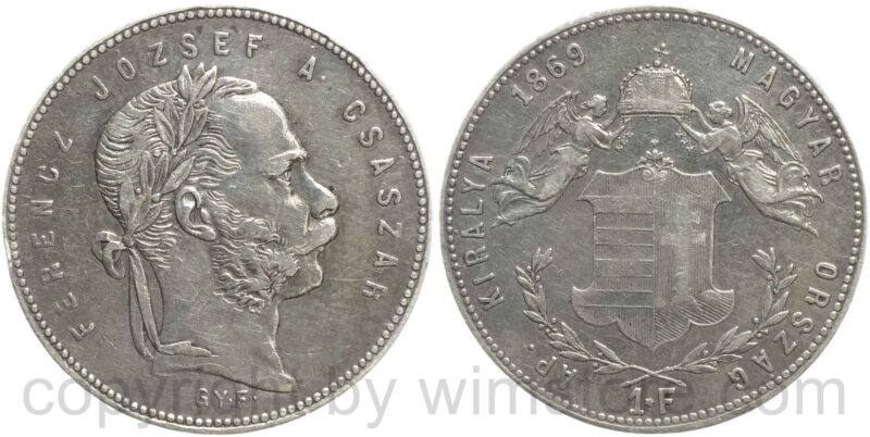 franz josef i., 1 forint 1869 g.y.f., silber, ss