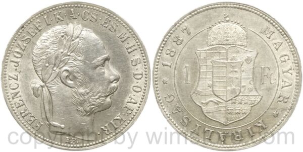 franz josef i., 1 forint 1887 kb, silber, ss vz