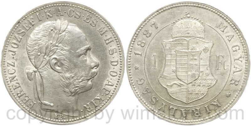 franz josef i., 1 forint 1887 kb, silber, ss vz