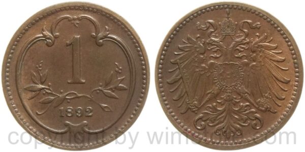 franz josef i., 1 heller 1892, kupfer, vz franz josef i., 1 heller 1892, kupfer, vz