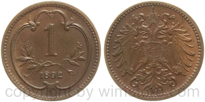 franz josef i., 1 heller 1892, kupfer, vz franz josef i., 1 heller 1892, kupfer, vz