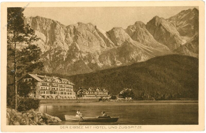 eibsee, mit hotel und zugspitze eibsee, mit hotel und zugspitze
