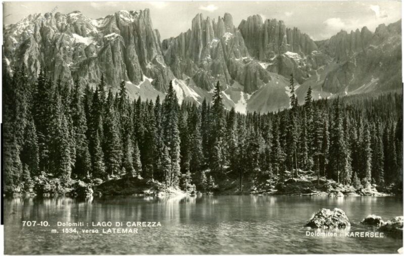 dolomiti, lago di carezza verso latemar dolomiti, lago di carezza verso latemar