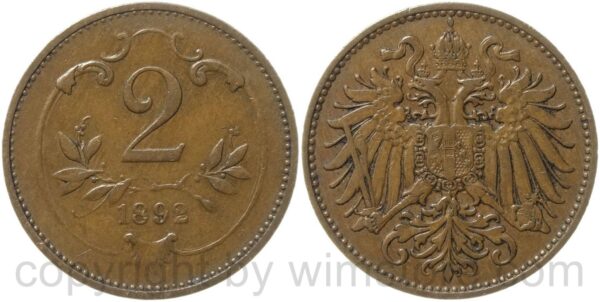 franz josef i., 2 heller 1892, kupfer, ss vz franz josef i., 2 heller 1892, kupfer, ss vz