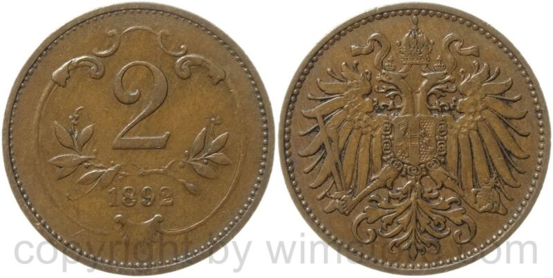 franz josef i., 2 heller 1892, kupfer, ss vz