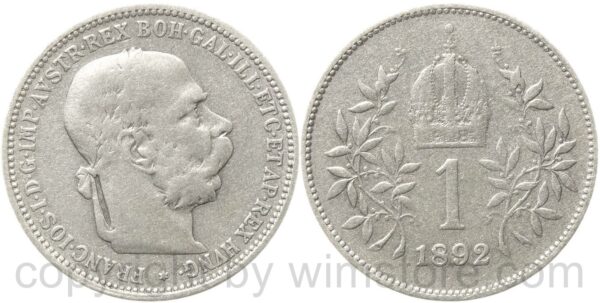 franz josef i., 1 krone 1892, silber, s franz josef i., 1 krone 1892, silber, s