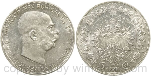 franz josef i., 5 kronen 1909, silber, vz franz josef i., 5 kronen 1909, silber, vz