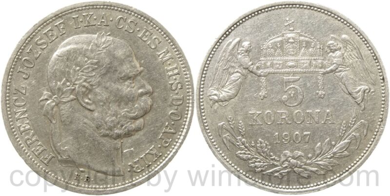 franz josef i., 5 korona 1907 kb, silber, ss, besitzerzeichen vor dem hals franz josef i., 5 korona 1907 kb, silber, ss, besitzerzeichen vor dem hals