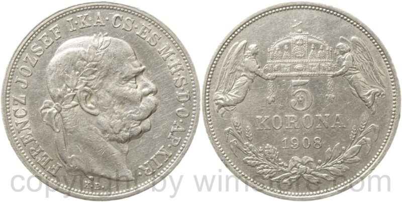 franz josef i., 5 korona 1908 kb, silber, ss franz josef i., 5 korona 1908 kb, silber, ss