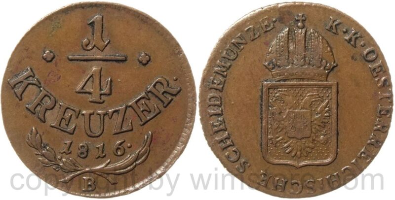 franz ii./i., 1/4 kreuzer 1816 b, kremnitz, kupfer, ss franz ii./i., 1/4 kreuzer 1816 b, kremnitz, kupfer, ss