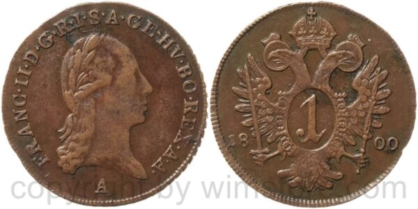 franz ii./i., 1 kreuzer 1800 a, wien, kupfer, ss vz