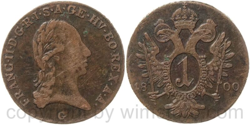 franz ii./i., 1 kreuzer 1800 g, nagybanya, kupfer, ss franz ii./i., 1 kreuzer 1800 g, nagybanya, kupfer, ss