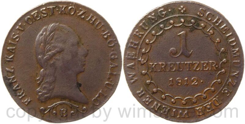 franz ii./i., 1 kreuzer 1812 b, kremnitz, kupfer, ss franz ii./i., 1 kreuzer 1812 b, kremnitz, kupfer, ss