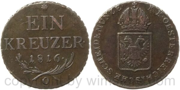 franz ii./i., 1 kreuzer 1816 o, oravicza, kupfer, ss, verbrauchter stempel