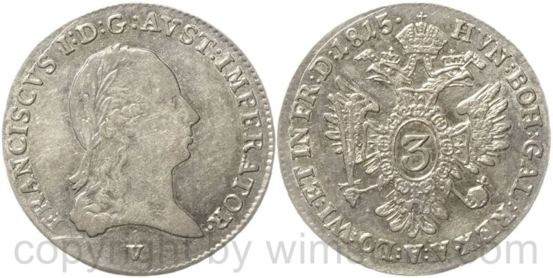 franz ii./i., 3 kreuzer 1815 v, venedig, silber, vz franz ii./i., 3 kreuzer 1815 v, venedig, silber, vz