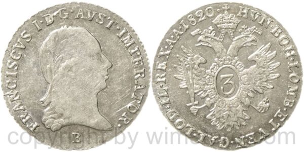 franz ii./i., 3 kreuzer 1820 b, kremnitz, silber, vz
