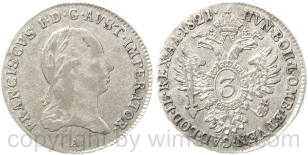 franz ii./i., 3 kreuzer 1821 a, wien, silber, ss