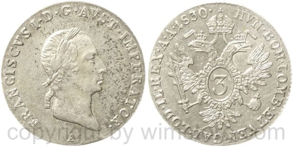 franz ii./i., 3 kreuzer 1830 a, wien, silber, ss