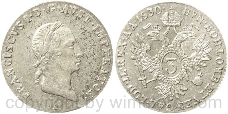 franz ii./i., 3 kreuzer 1830 a, wien, silber, ss franz ii./i., 3 kreuzer 1830 a, wien, silber, ss