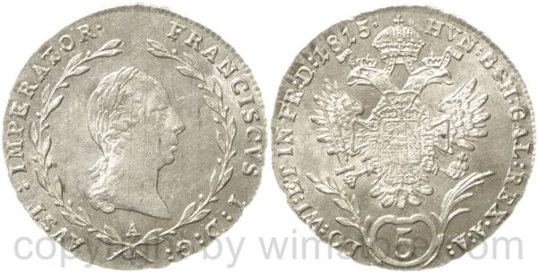 franz ii./i., 5 kreuzer 1815 a, wien, silber, st, kl. fleck beim kranz