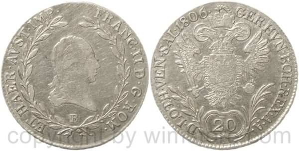 franz ii./i., 20 kreuzer 1806 b, kremnitz, silber, ss, justiert