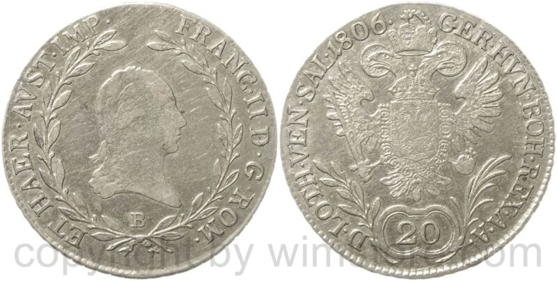 franz ii./i., 20 kreuzer 1806 b, kremnitz, silber, ss, justiert franz ii./i., 20 kreuzer 1806 b, kremnitz, silber, ss, justiert