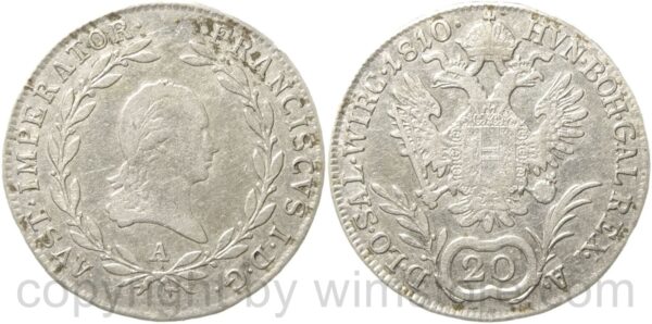 franz ii./i., 20 kreuzer 1810 a, wien, silber, s ss