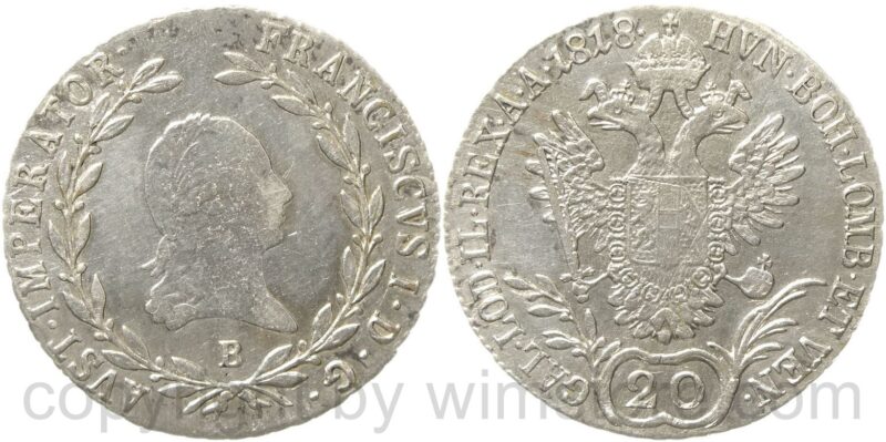 franz ii./i., 20 kreuzer 1818 b, kremnitz, silber, ss franz ii./i., 20 kreuzer 1818 b, kremnitz, silber, ss