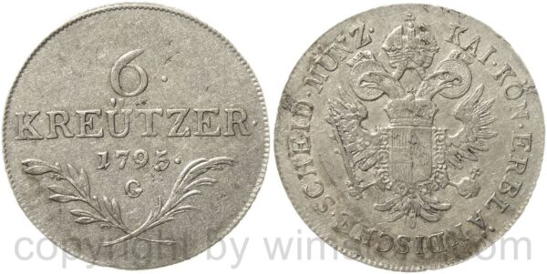 franz ii./i., 6 kreuzer 1795 g, nagybanya, silber, ss vz, schrötlingsfehler beim d von scheid