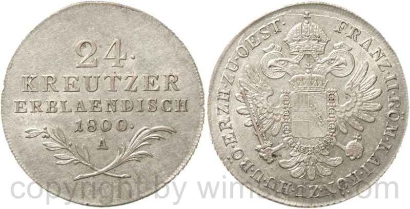 franz ii./i., 24 kreuzer 1800 a, wien, silber, st, min. fleckig franz ii./i., 24 kreuzer 1800 a, wien, silber, st, min. fleckig