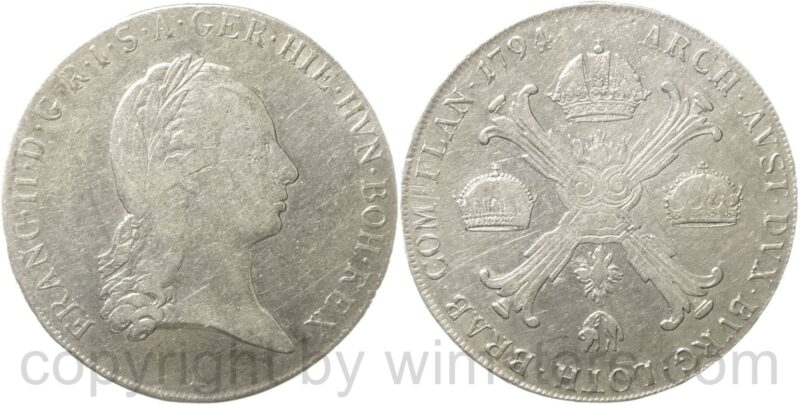 franz ii./i., kronentaler 1794 a, wien, silber, ss franz ii./i., kronentaler 1794 a, wien, silber, ss