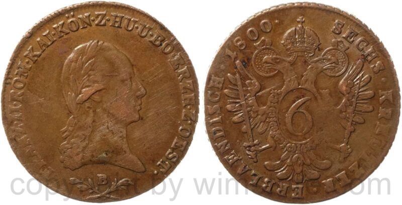 franz ii./i., 6 kreuzer 1800 b, kremnitz, kupfer, ss vz franz ii./i., 6 kreuzer 1800 b, kremnitz, kupfer, ss vz