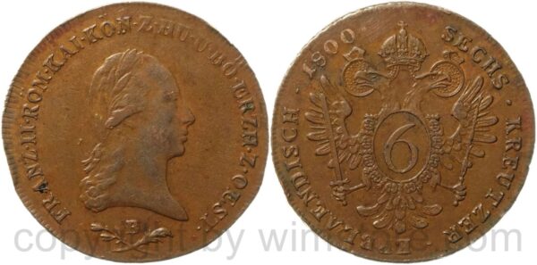 franz ii./i., 6 kreuzer 1800 b, kremnitz, kupfer, ss vz, randschaden