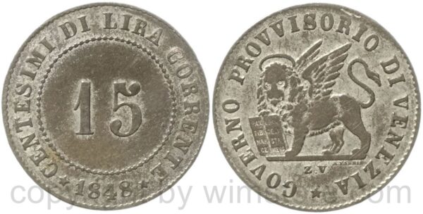 italienische revolution, 15 centesimi 1848 z.v., silber, ss