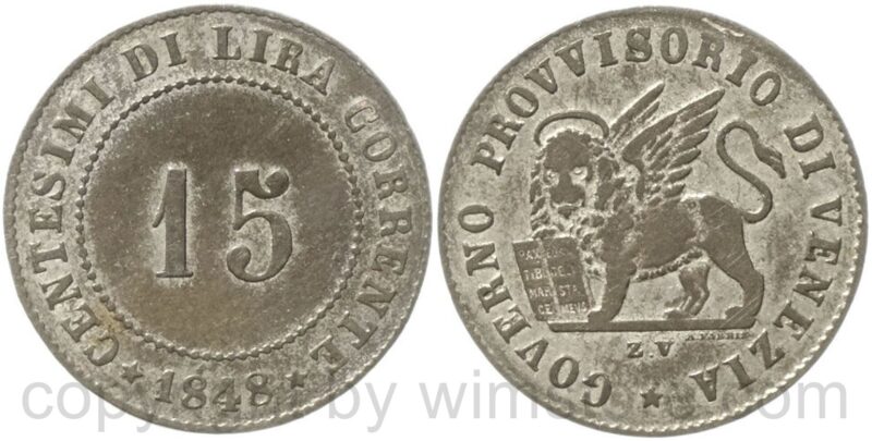 italienische revolution, 15 centesimi 1848 z.v., silber, ss italienische revolution, 15 centesimi 1848 z.v., silber, ss