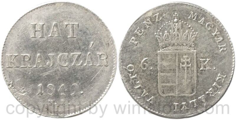 ungarische revolution, hat krajczar 1849 nb, silber, ss ungarische revolution, hat krajczar 1849 nb, silber, ss