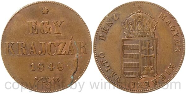 ungarische revolution, egy krajczar 1848, kupfer, vz, schrötlingsfehler