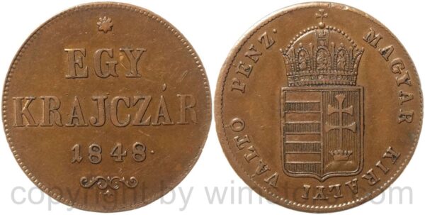 ungarische revolution, egy krajczar 1848, kupfer, ss vz