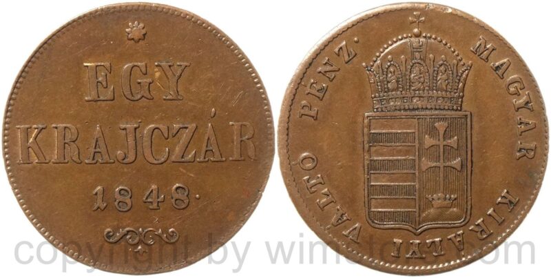 ungarische revolution, egy krajczar 1848, kupfer, ss vz ungarische revolution, egy krajczar 1848, kupfer, ss vz