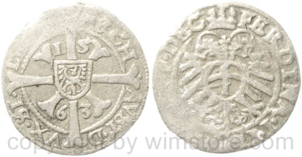 ferdinand i. 1519 1564, 1 kreuzer 1563 breslau, silber, ss, prägeschwäche