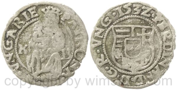 ferdinand i. 1519 1564, denar 1532 kb, hus 935, silber, s