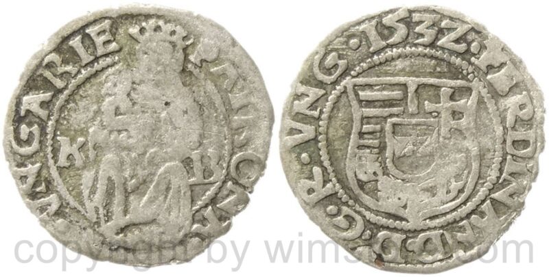 ferdinand i. 1519 1564, denar 1532 kb, hus 935, silber, s ferdinand i. 1519 1564, denar 1532 kb, hus 935, silber, s